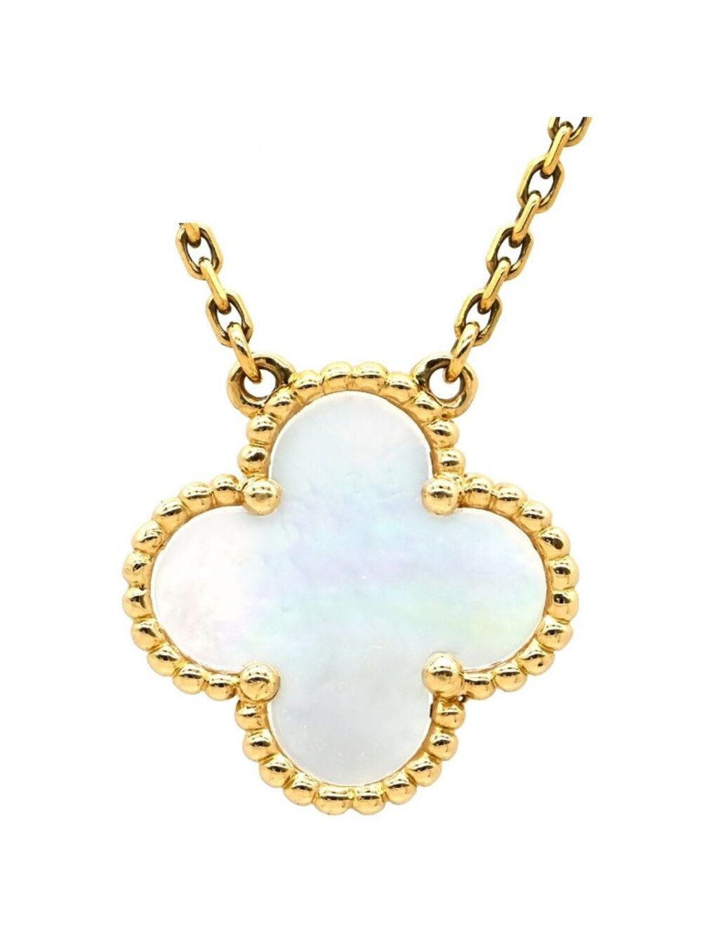 Van Cleef & Arpels Necklace Vintage Alhambra Pendant Pearl White Yellow Gold YG